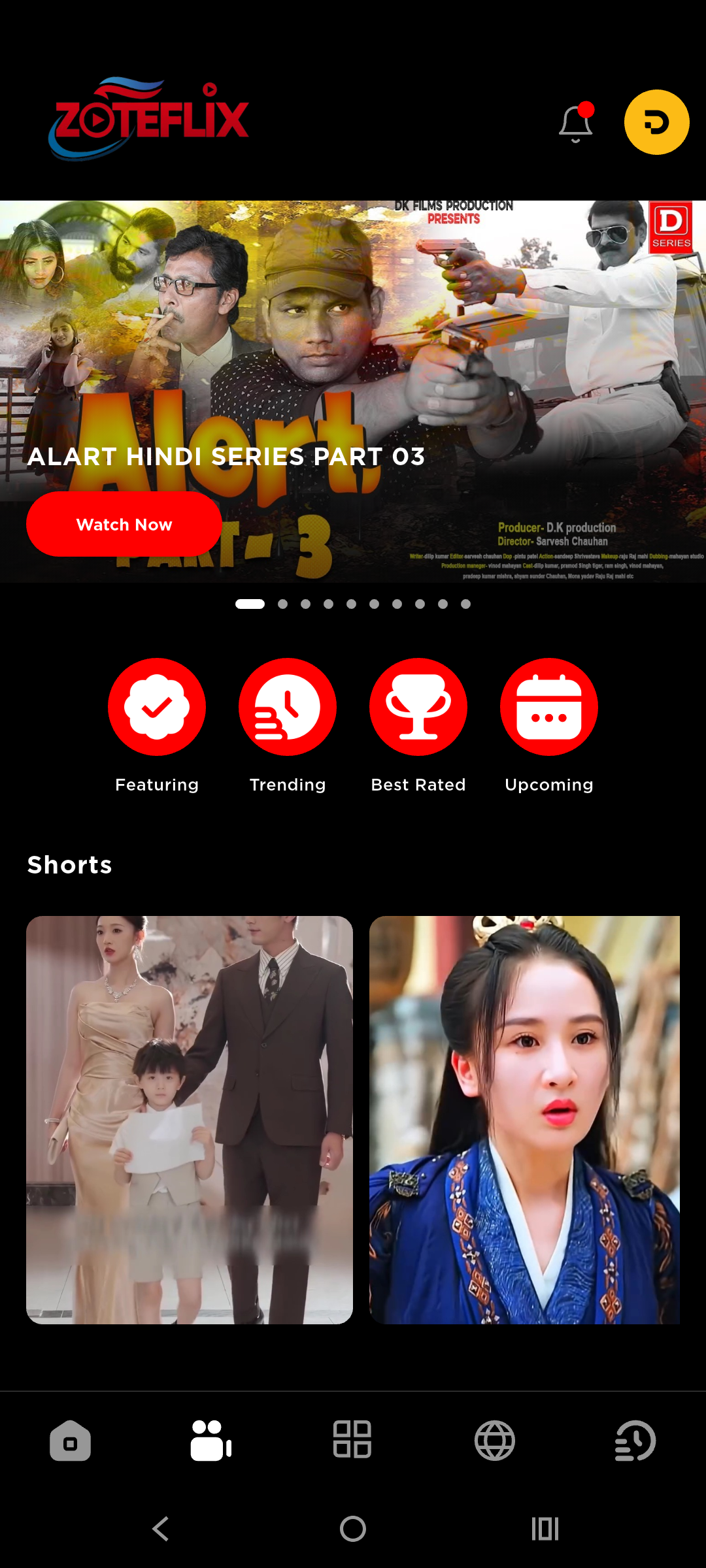 Zoteflix Home Screen